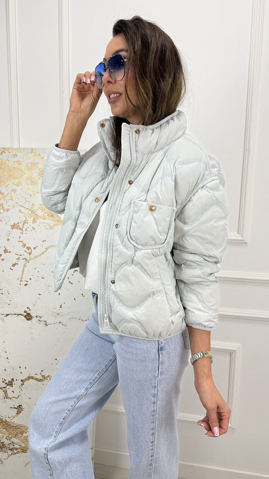 Kurtka Puchowa Wiosenna Błękitna